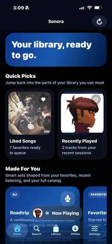 Sonora Home Screen Mockup